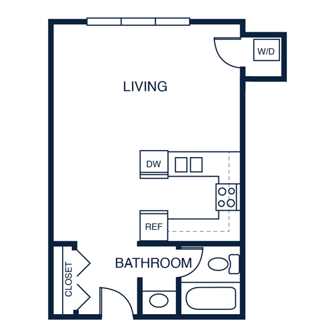 a floor plan of a 1 bedroom floor plan with a bathroom and a loft